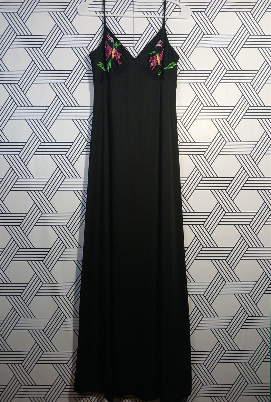 Vintage 70's 80's Maxi Dress Embroidered Coquette Boho Romantic Slip Dress